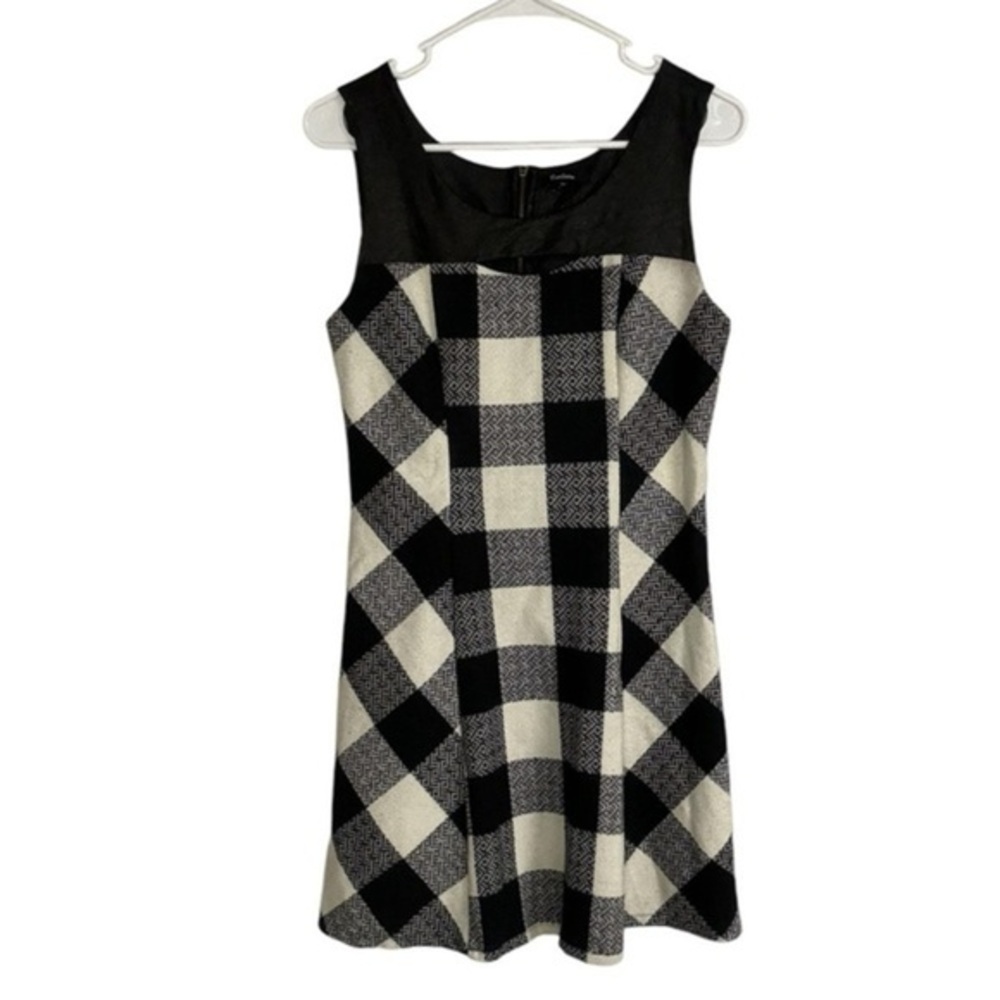 Monteau Black & White Plaid Sleeveless Dress - Medium - A-Line Fit